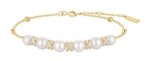 B G .jpg Sterling Silver gold plated sparkling braided shell pearl and cubic zirconia bracelet