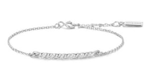 Sterling Silver twisted cubic zirconia bar adjustable bracelet