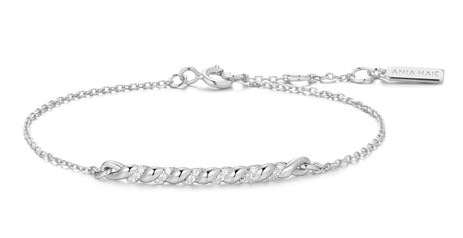 Sterling Silver twisted cubic zirconia bar adjustable bracelet