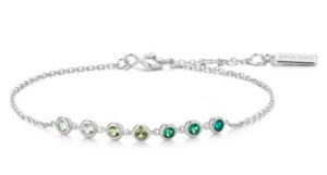 Sterling Silver rhodium plated green station adjustable bracelet