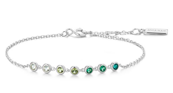 Sterling Silver rhodium plated green station adjustable bracelet