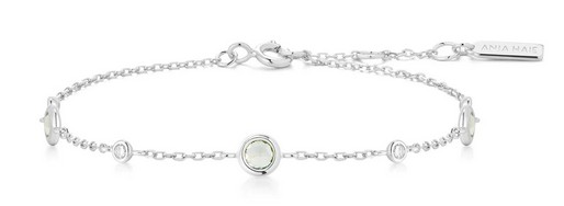 Sterling Silver rhodium plated mint green station bezel set bracelet