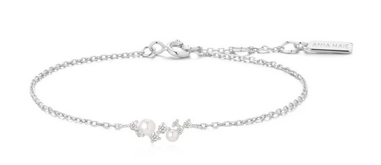 Sterling Silver rhodium plated freshwater pearl and cubic zirconia bracelet