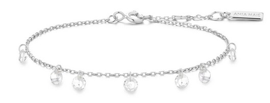 Sterling Silver rhodium plated cubic zirconia droplet station adjustable bracelet