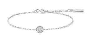 Sterling Silver rhodium plated cubic zirconia pave disc bracelet