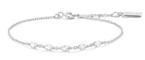 Sterling Silver rhoidum plated quintet marquis shape adjustable bracelet