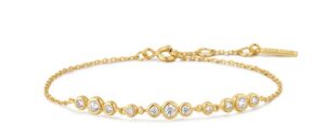 Sterling Silver gold plated graduated cubic zirconia bezel set trios adjutable bracelet