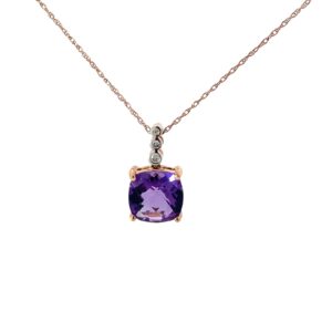 10kt rose gold genuine amethyst and diamond pendant D tw 0.03cts A tw 2.32cts SI, I color on 18"
