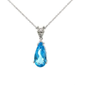 10kt white gold diamond and blue topaz pendant D tw 0.08cts BT tw 2.88cts 18"