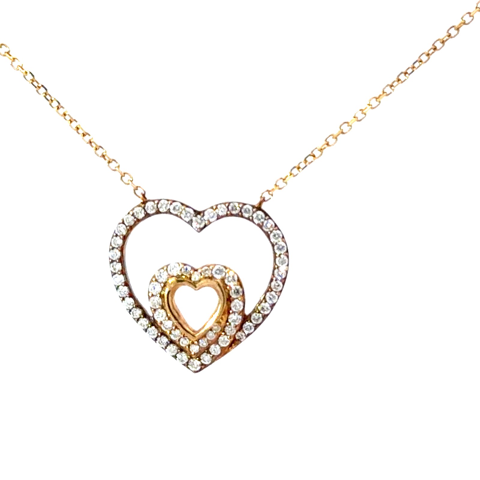 B .jpg 14kt yellow gold double diamond heart pendant tw 0.23cts SI, G