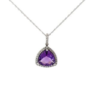 14kt white gold diamond and amethyst tillion pendant on machine made rope 18" A tw 1.92ts D tw 0.12cts