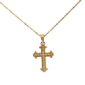 14kt yellow gold diamond cross pendant on 18" chain with claw catch tw 0.09cts SI, H
