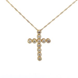 14kt yellow gold diamond cross tw 0.50cts SI, H on chain 18"