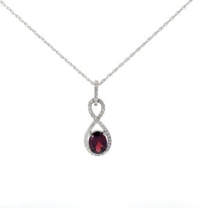 14kt white gold diamond and garnet fashion pendant G tw 1.52cts D tw 0.25cts 18"
