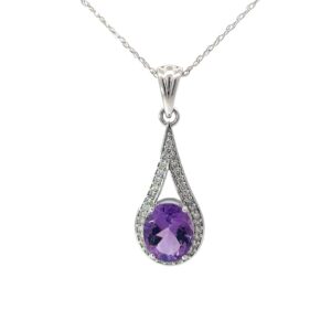 14kt white gold amethyst and diamond pear shape pendant D tw 0.34cts SI, H A tw3.12cts