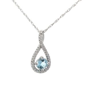 14kt white gold diamond and genuine aquamarine pendant d tw 0.10cts A tw 0.45cts