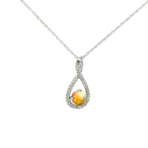 14kt white gold diamond and opal fashion pendant on machine made rope 18" Op tw 0.37 D tw 0.10cts