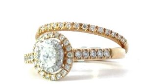 14kt yellow gold diamond double halo oval bridal set SI1, near colorless H/I color tw 0.50cts