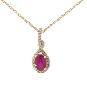 14kt yellow gold Ruby and Diamond pendant on machine made rope 18" R tw 1.01 D tw 0.20 SI, H