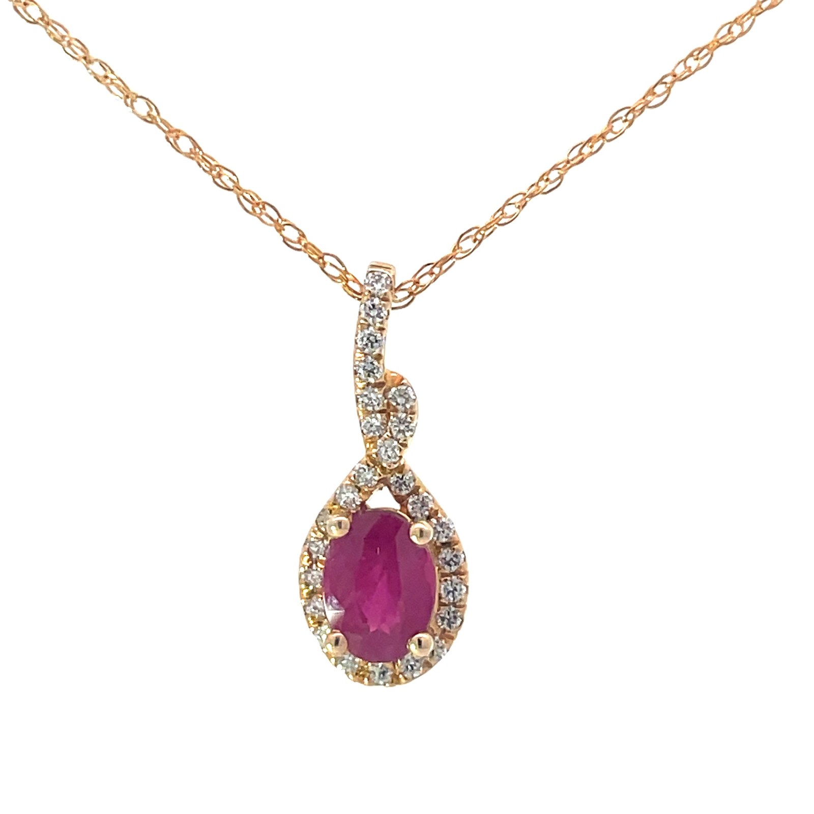 B 14kt yellow gold Ruby and Diamond pendant on machine made rope 18" R tw 1.01 D tw 0.20 SI, H