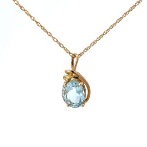 14kt yellow gold diamond and aquamarine pendant A tw 1.10cts D tw 0.04cts 18"