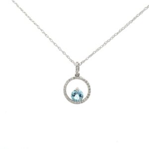 14kt white gold diamond and aquamarine circle pendant A tw 0.48cts D tw 0.15cts SI, H 18"