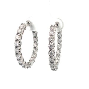 14kt white gold diamond inside out hoop earrings tw 2.00cts SI2, H with push back lock