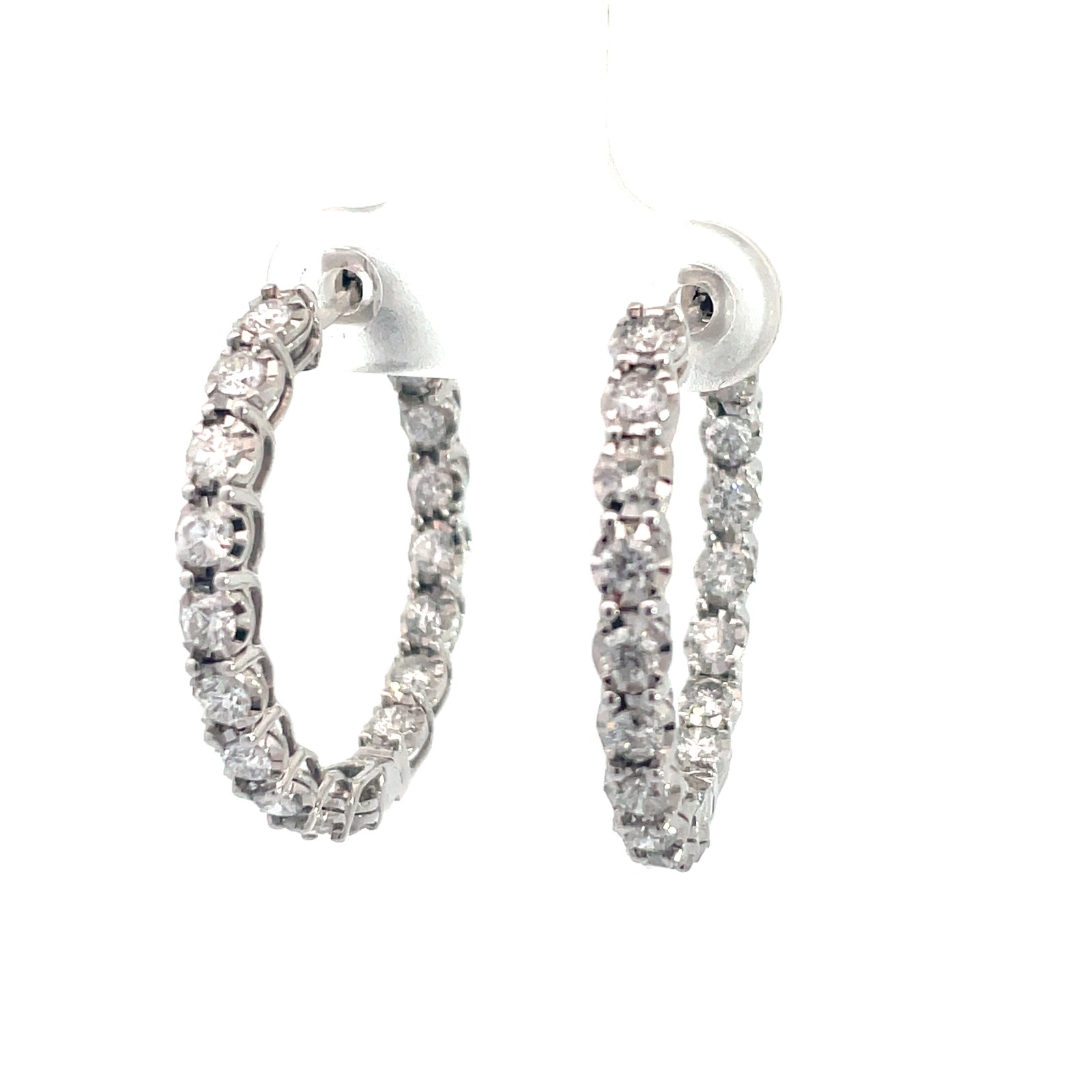 B 14kt white gold diamond inside out hoop earrings tw 2.00cts SI2, H with push back lock