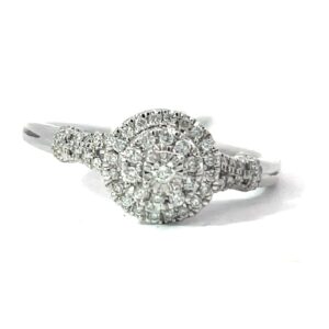 14kt white gold diamond double halo illusion cluster ring D tw 1/5ct SI, G/H