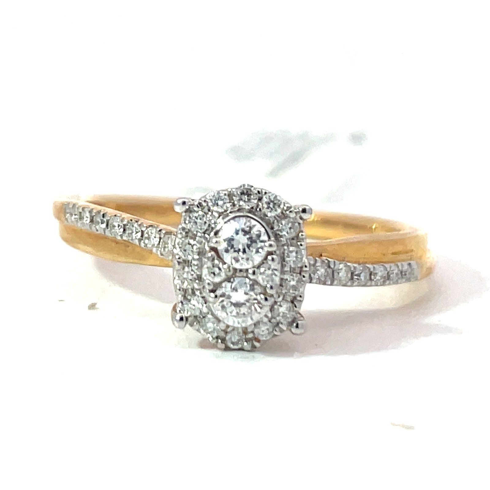 B .jpg 14kt yellow gold diamond oval cluster halo engagment ring D tw 1/4cts SI1, G/H