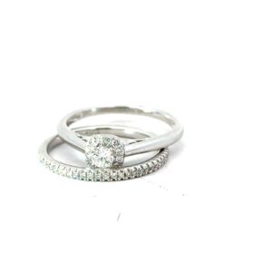 14kt white gold diamond cushion halo bridal set tw 3/8cts SI2/I1 clarity, near colorless H/I color