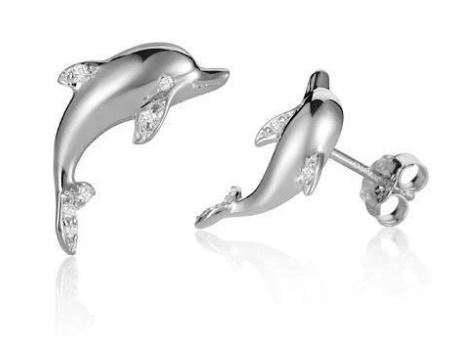 B .jpg 14kt white gold diamond dolphin stud earring D tw 0.03cts