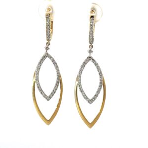 14kt two tone diamond dangle fashion earring with locking back D tw 0.65cts SI1, near colorelss H color