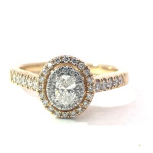 14kt yellow gold double halo oval diamond bridal set C tw 1/5ct tw 1/2ct SI1 clarity,near colorless G/H color