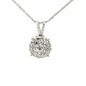 14kt white gold diamond cluster pendant D tw 1.14cts VS2, G/H