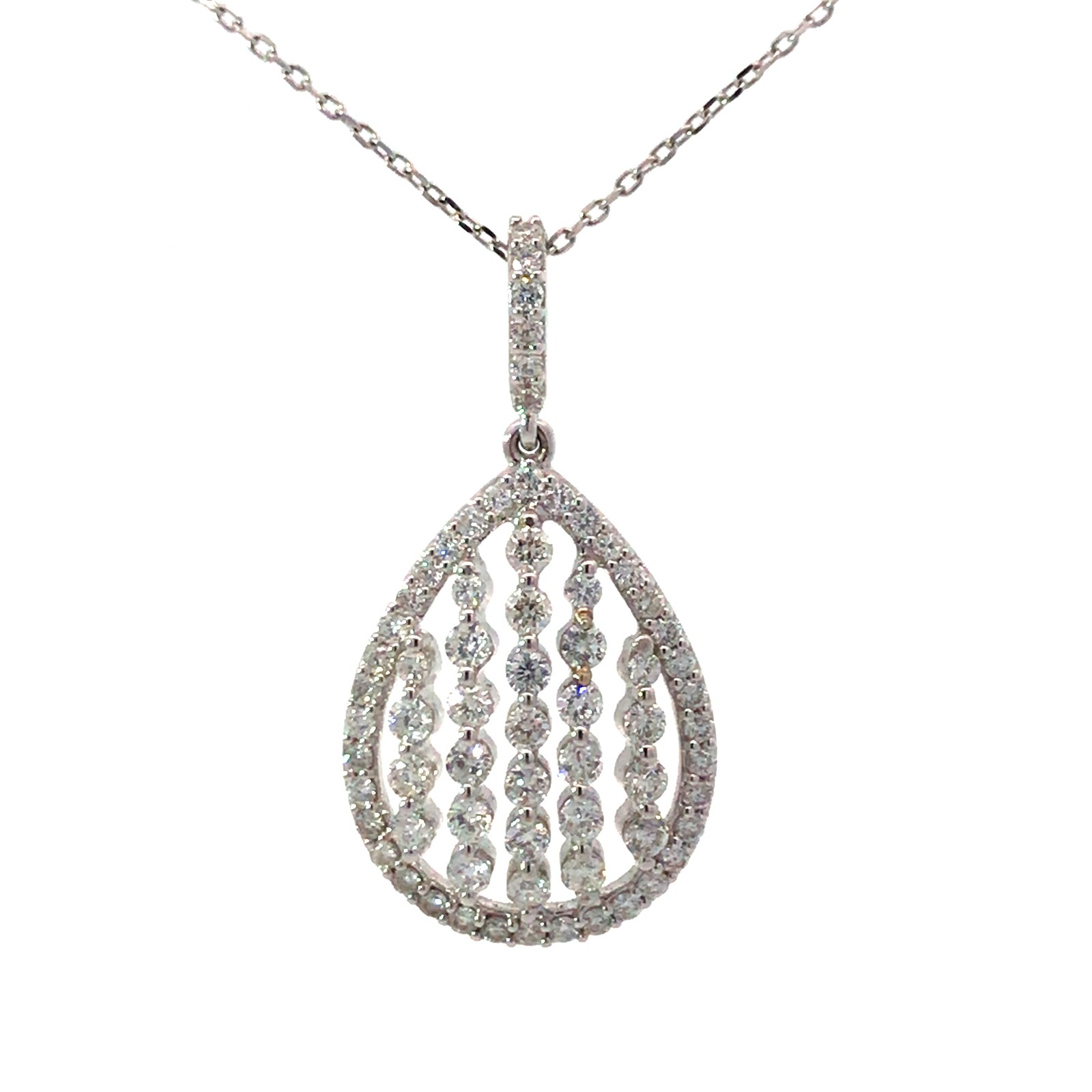 B .jpg 14kt white gold diamond watefall pendant D tw 1.19cts VS2, near colorless G 18"