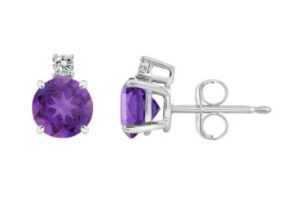 10kt white gold diamond and amethyst stud earring D tw 0.01cts A tw 1.28cts
