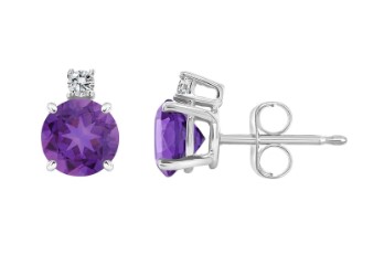 B .jpg 10kt white gold diamond and amethyst stud earring D tw 0.01cts A tw 1.28cts