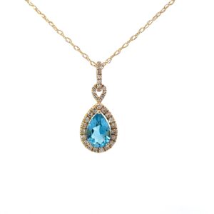 14kt yellow gold diamond and bue topal halo pendant D tw 0.21cts SI1, G/H BT tw 1.60ts