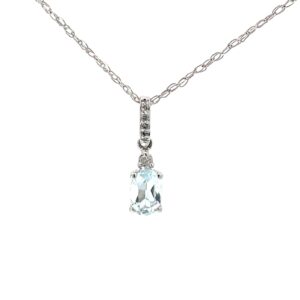 14kt white gold diamond and genuine aquamarine pendant D tw 0.40cts D tw 0.03cts SI clarity, near colorless I color on 18"