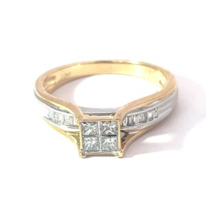 10kt two tone diamond princess cut cluster ring D tw 1/3ct SI2 clarity, near colorless I color
