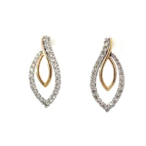 14kt two tone diamond fashion earring on friction back D tw 0.55cts SI, near colorless I