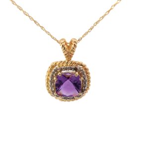 14kt yellow gold amethyst and diamond twisted cable halo pendant D tw 0.28cts A tw 2.31cts SI,