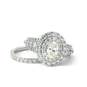 14kt white gold diamond oval engagement ring bridal set C tw 1/2ct SI1, I color tw 2.00cts SI1 clarity, near colorless G/H color