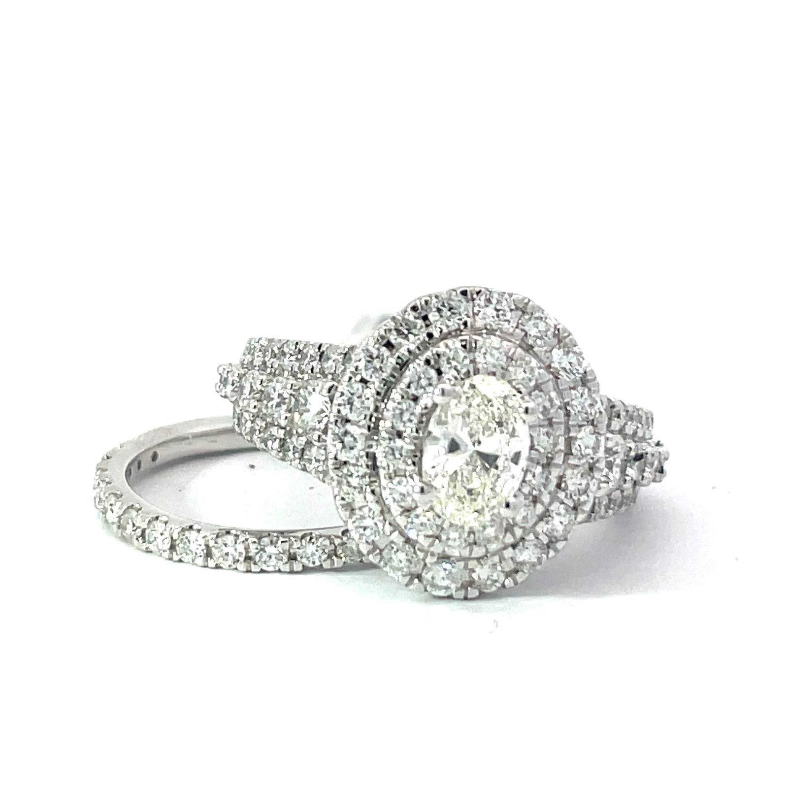 B .jpg 14kt white gold diamond oval engagement ring bridal set C tw 1/2ct SI1, I color tw 2.00cts SI1 clarity, near colorless G/H color