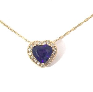 10kt yellow gold genuine amethyst and diamond heart halo pendant A tw 0.56cts D tw 0.08cts SI, H