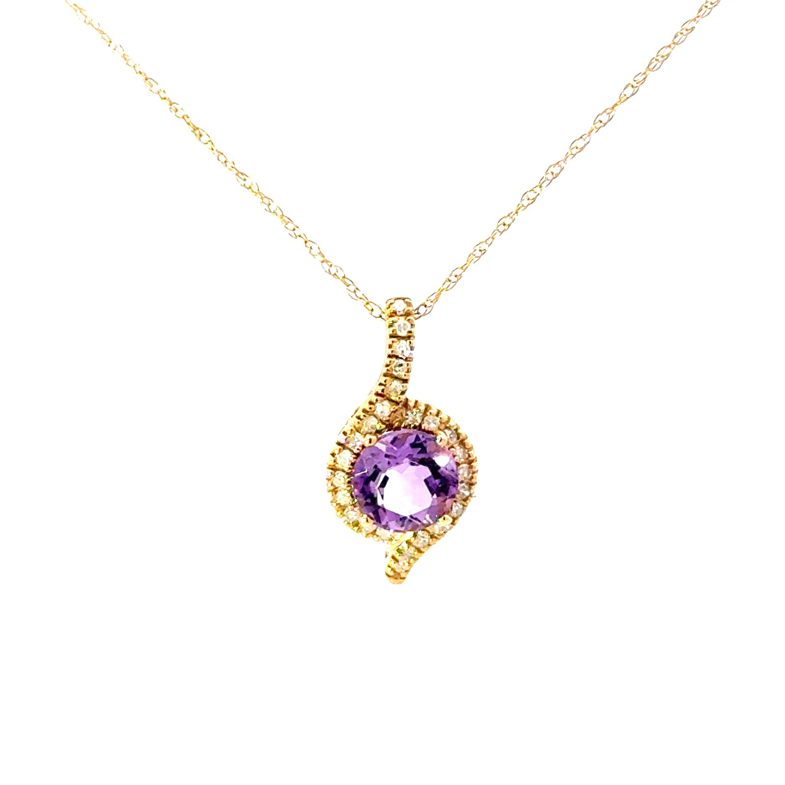 B .jpg 10kt yellow gold genuine amethyst and diamond halo pendant D tw 0.09cts A tw 0.64cts SI2, I