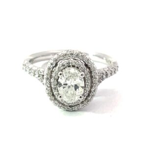 14kt white gold double oval halo engagement ring C tw 0.69cts tw 1.07cts SI2/I1 clarity, near colorless I color