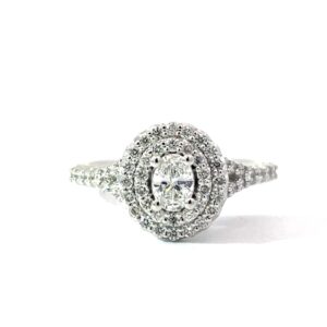 14kt white gold double halo oval engagement ring C tw 0.24cts tw 0.69cts SI2, near colorless I color