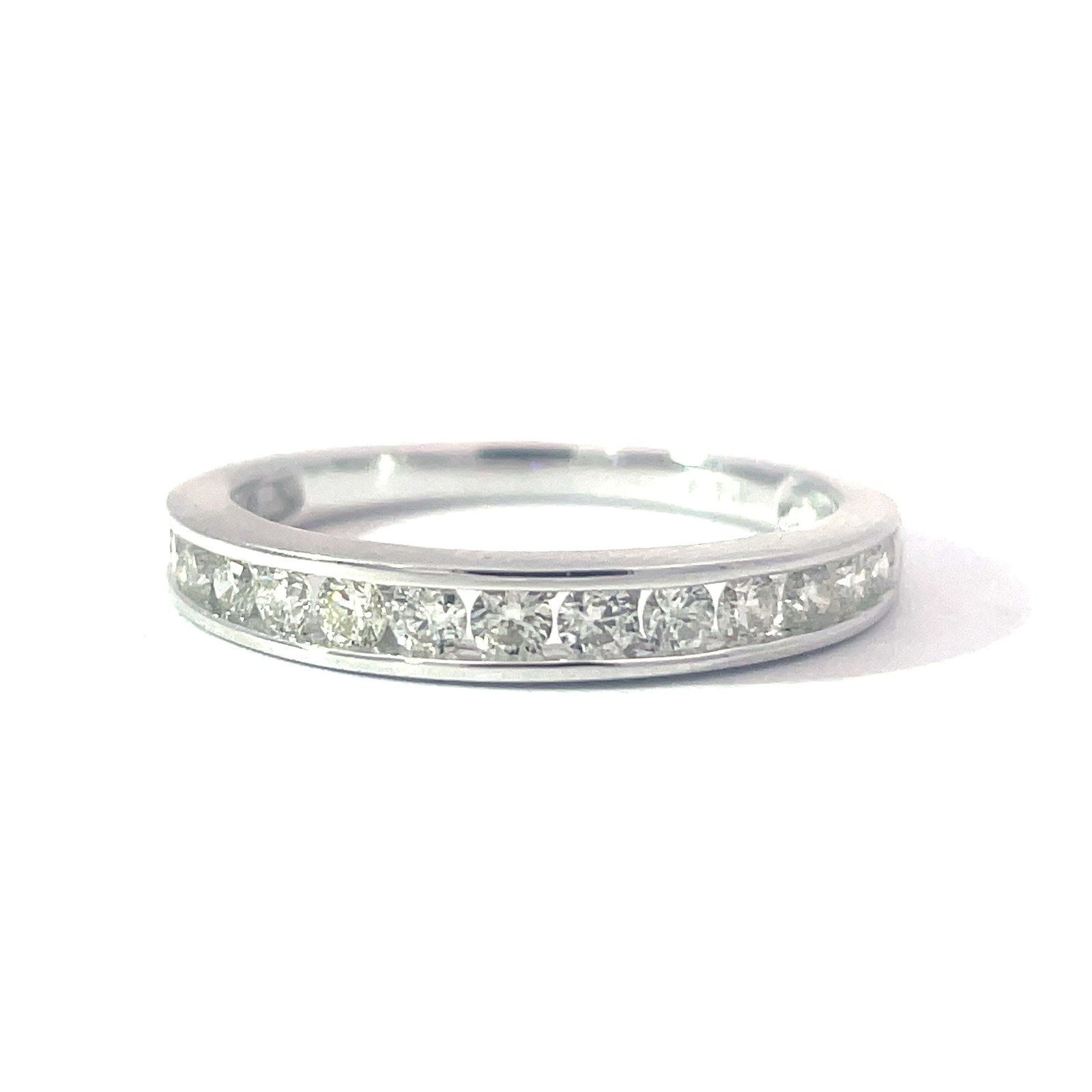 B .jpg 14kt white gold diamond channel set wedding band D tw 0.50cts SI clarity, near colorless H color
